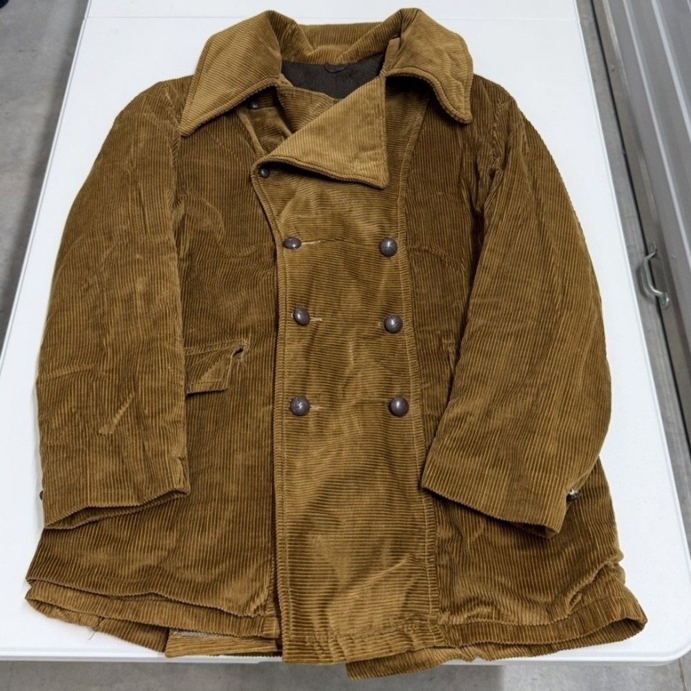 Unbranded Corduroy Pea Coat Mens M Tan Good Vintage Double Breasted Wide Wale